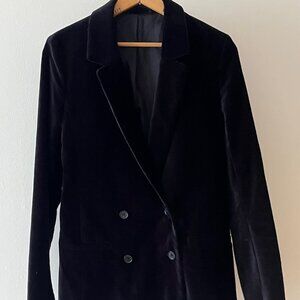 & Other Stories Double-Breasted Navy Velvet Blazer